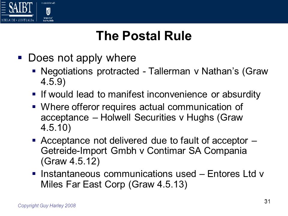 Contract Law. Does the postal rule apply to email?